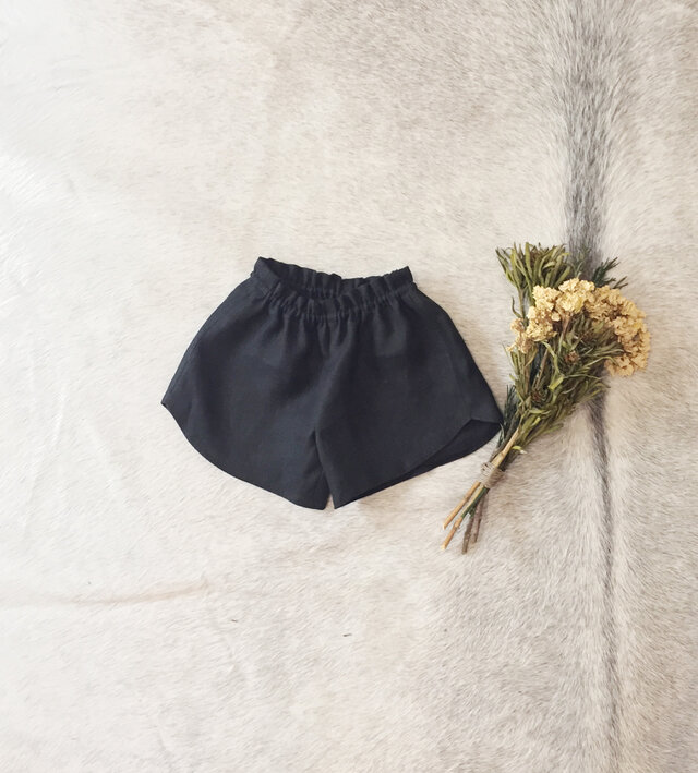 ブラック:リネンショートパンツ 80cm/90cm/100cmの画像1枚目