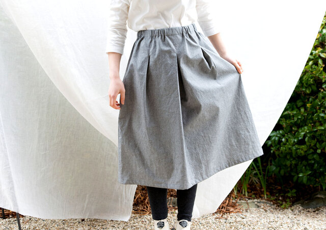 Organic Cotton オックスフォード生地 タックスカートの画像1枚目
