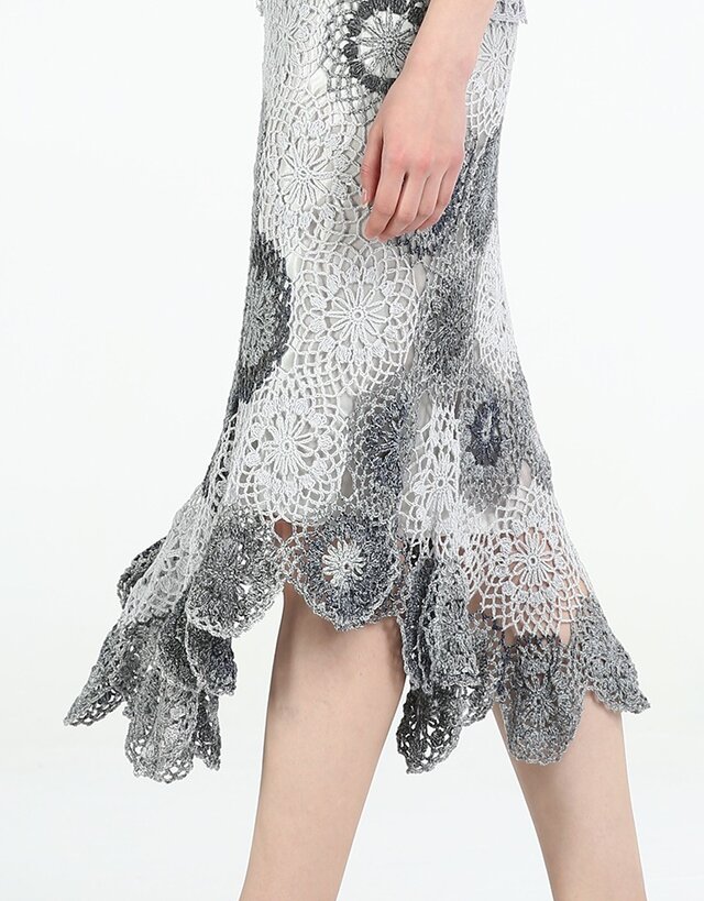 【受注製作】お花模様スカート アシンメトリー裾 人魚風 手編み GFE332の画像1枚目