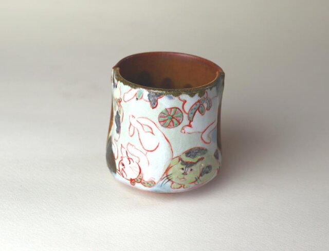 猫でいっぱい湯呑/ 陶器/ 窯変/ 茶器/ 可愛い器/ カップ/ フリーカップ/陶芸家が作る愉しい器の画像1枚目