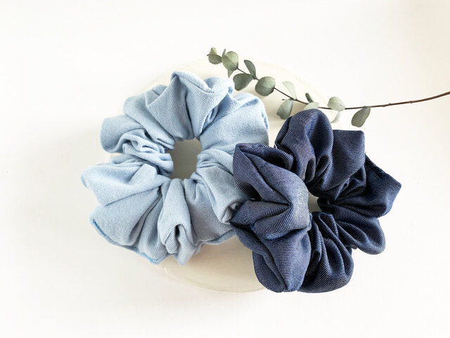 【SALE】Hair accessory : デニム★シュシュ2点セットの画像1枚目