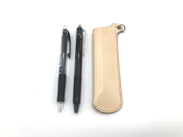 ペンケースver.2/二本差し ヌメ革:ナチュラル【選べるステッチカラー】(r302)の画像1枚目