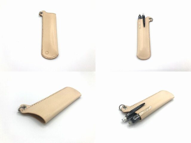 ペンケースver.2/二本差し ヌメ革：ナチュラル【選べるステッチカラー