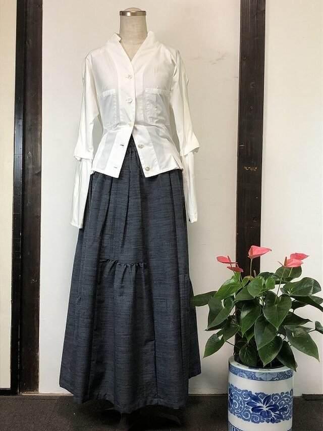 年末SALE 07着物リメイク作家”優衣”ーkimono☆着物を使用した10枚接ぎのスカートの画像1枚目