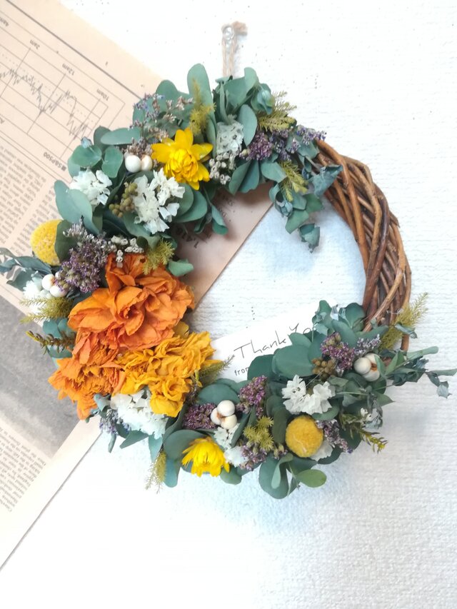 （送料無料）ドライフラワーリース+ラナンキュラスと、