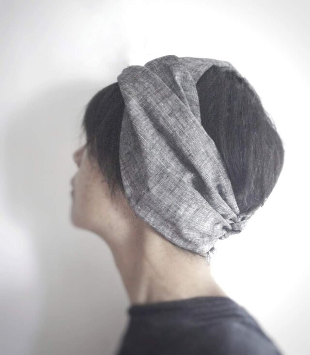ターバンなヘアバンド　リネンダンガリー黒　送料無料