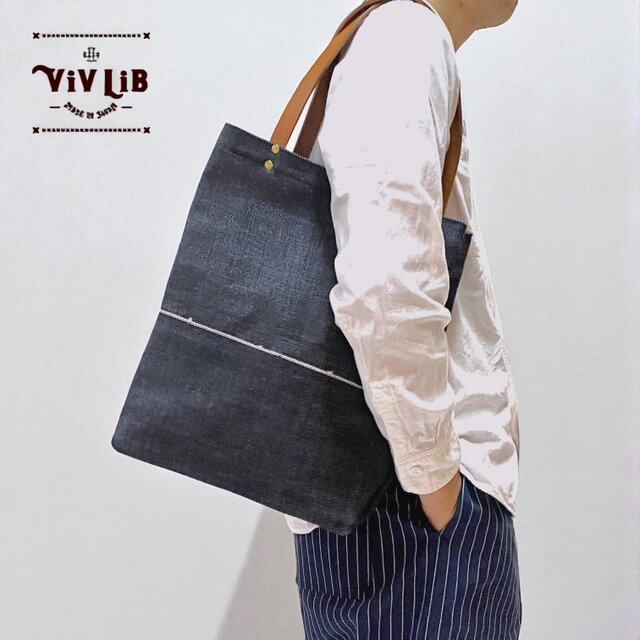 A4トート・ヘビーオンスセルビッチ岡山デニム×イタリア本革