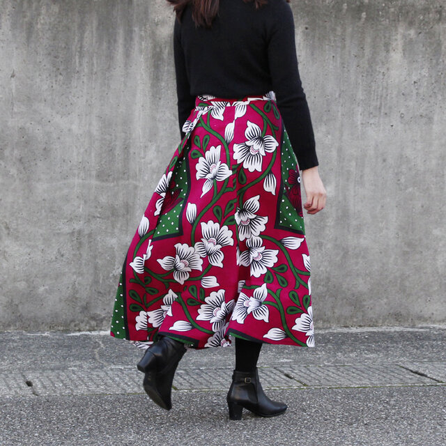 人気高品質 アフリカ布のスカートとヘアターバンのセット(花柄) XUw4t