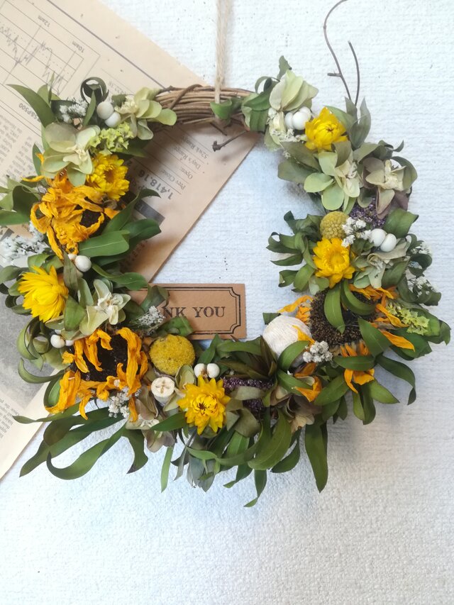 [送料無料]ドライフラワーリース◆ひまわりと、