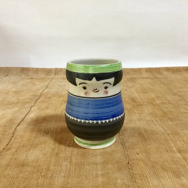 Sale❣️おかっぱこけし*カップ*花びん*ボーダーの画像1枚目