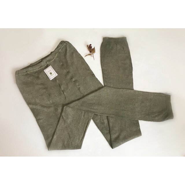 満月 草木染め エコシルク＆リネン冷え取りレギンス〜 暮れの森〜 カーキかろやかスパッツ 温活 妊活