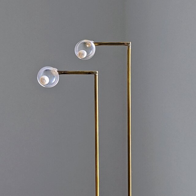 minimal glass+pearl pierce 【ガラスピアス】【淡水パールピアス】の画像1枚目