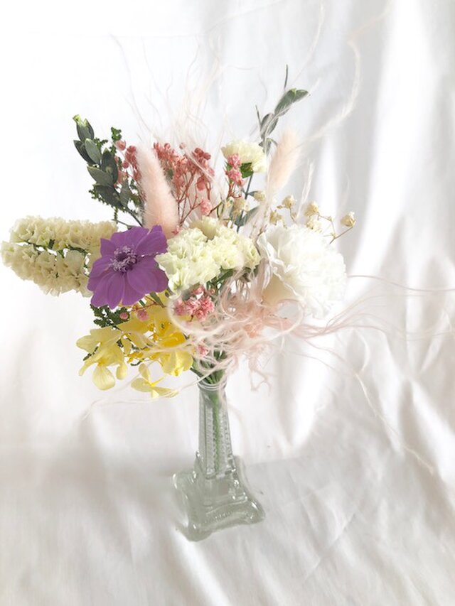 プリザーブドフラワー ラベンダージニアと小花をふんわりと優しく束ねた少女の花束 花束ラッピング付き Iichi ハンドメイド クラフト作品 手仕事品の通販