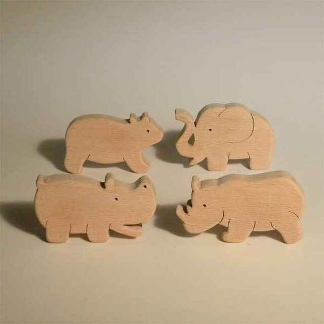 木のパズル ミニアニマル 象 カバ サイ 熊 Iichi ハンドメイド クラフト作品 手仕事品の通販