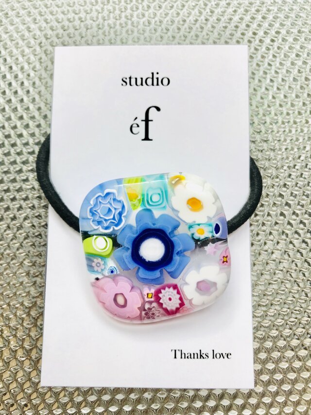 ガラスミルフィオリ ヘアゴム 「花春」