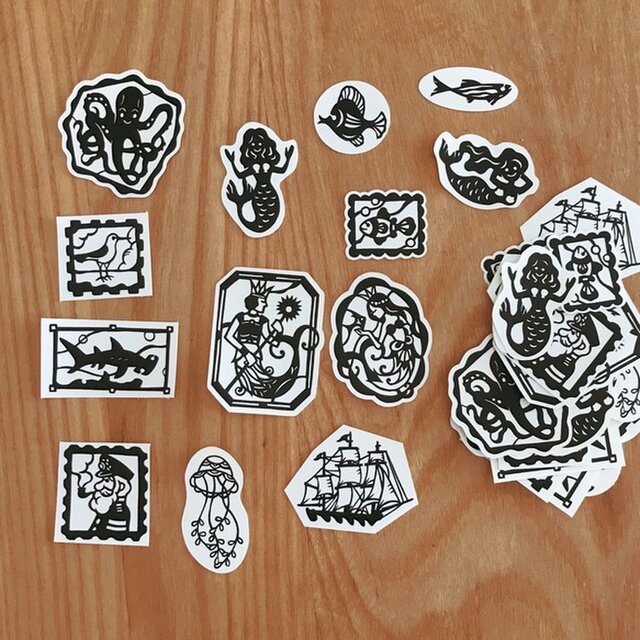 海と人魚の切り絵シール○ 39枚setの画像1枚目