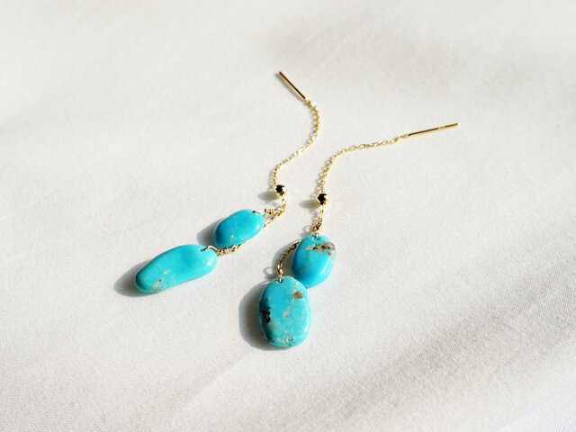 未使用品 k18 天然ターコイズ ピアス ターコイズピアス K18イエローゴールド | iichi 日々の暮らしを