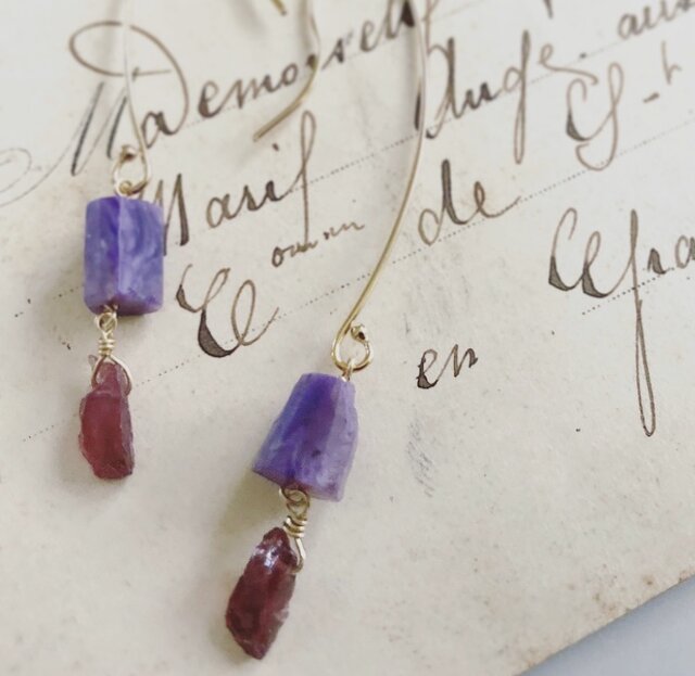 Charoite*rhodorite garnet*pierceの画像1枚目