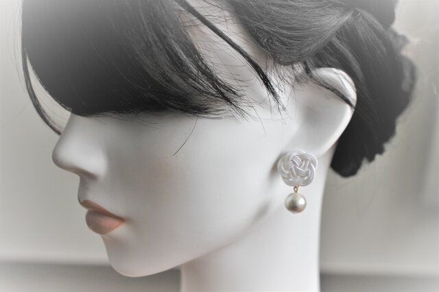 水引ピアス ピアス パール ハンドメイド 991（#淡水パール