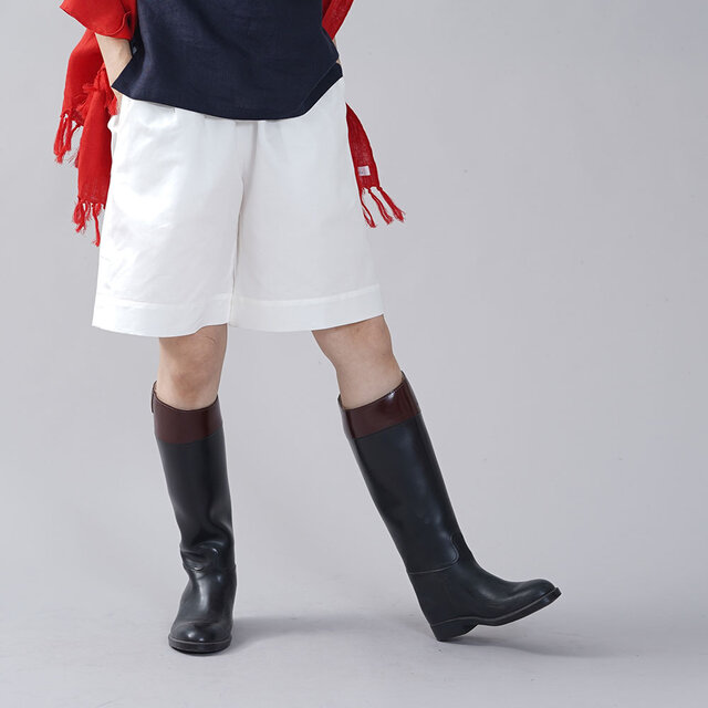 【着数限定 お試し品!】男女兼用 中厚 リネンコットン パンツ ショート キュロット / ホワイト b012c-wht2の画像1枚目