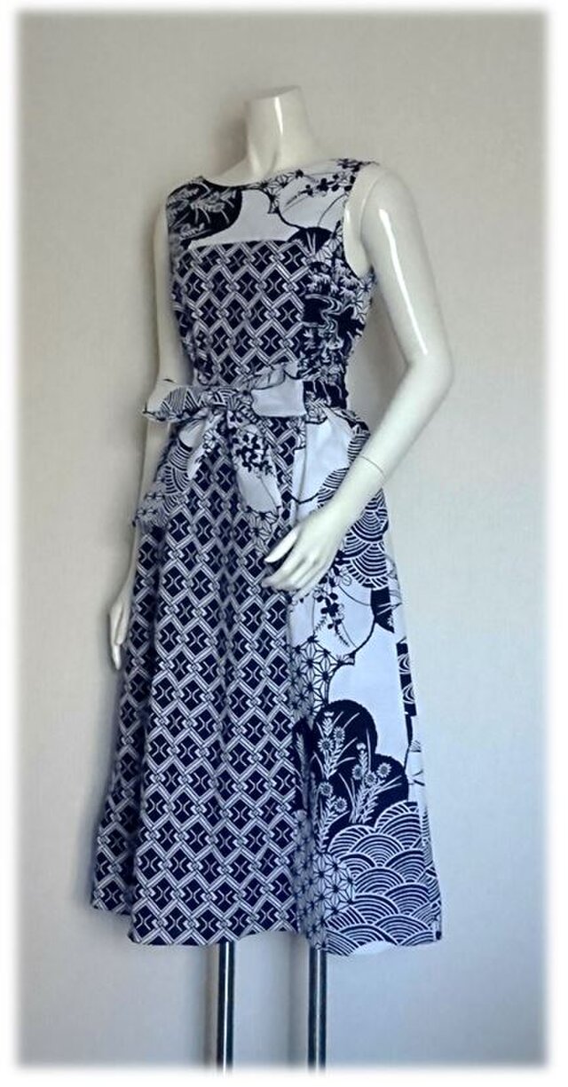 142＊Sold out 割付文様と白地の浴衣からＡラインワンピース