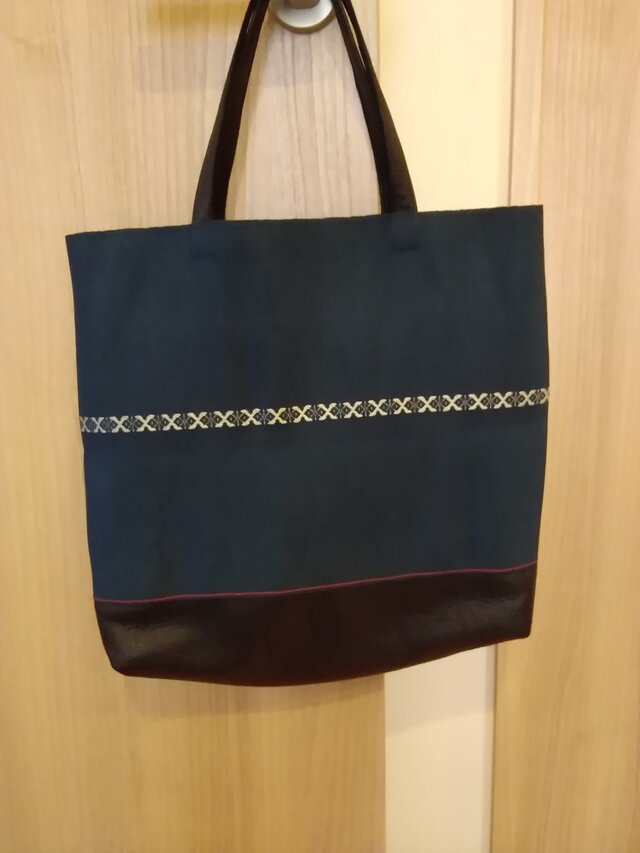 布と革のトートバッグの画像1枚目