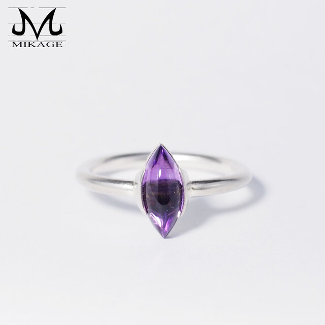 Cabochon Marquise Amethyst Ring:銀925アメジストリングの画像1枚目