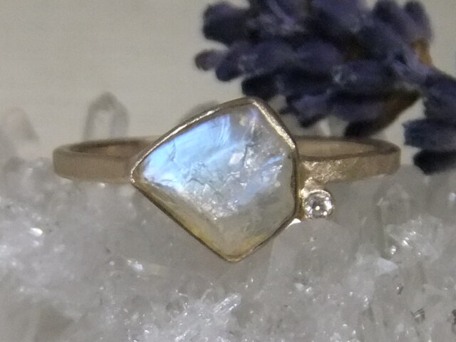 ゴールデンムーン原石*K14lunapinkgold ringの画像1枚目