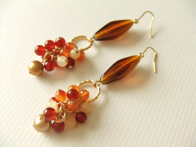 金具変更OK Pierces or Earrings アゲート カーネリアン(P0888)の画像1枚目