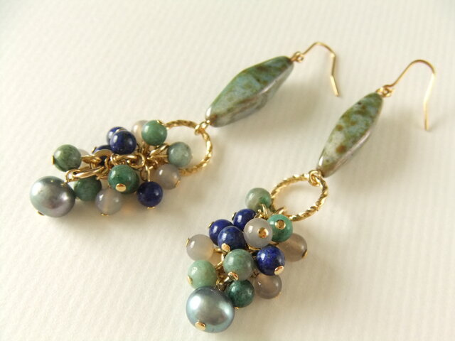 金具変更OK Pierces or Earrings ラピスラズリ オニキス(P0889)の画像1枚目