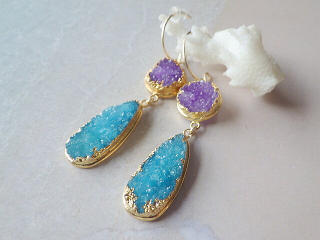 *14kgf* Ocean Druzy Goddess Earrings ドゥルージーの画像1枚目
