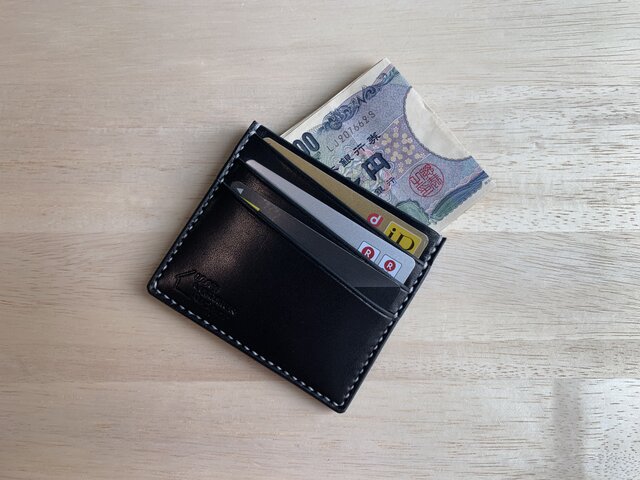 選べる革とステッチ】紙幣も入るカードケース ミニマル財布【名