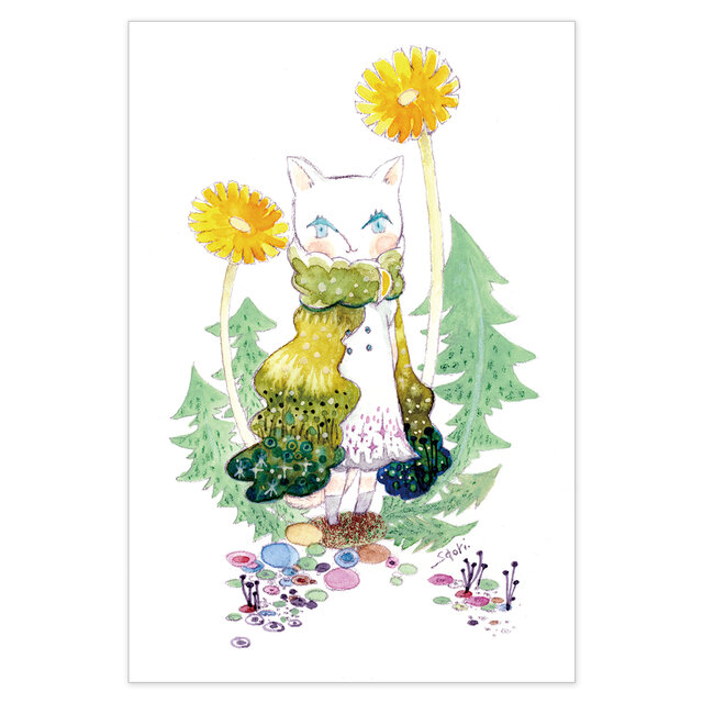 選べるポストカード/2枚セット『No.253 花猫たんぽぽ』の画像1枚目