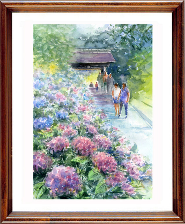 水彩画原画 あじさい・鎌倉の画像1枚目