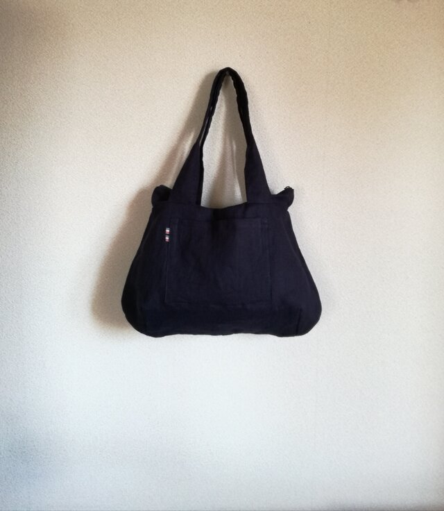 Linen・リネン・ショルダーBAG・Navyの画像1枚目