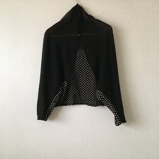 パッチワーク 2WAYカットソー水玉ボレロ黒×黒白Fの画像1枚目
