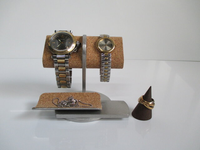 腕時計スタンド ２本掛けだ円パイプトレイ、指輪スタンド付き腕時計