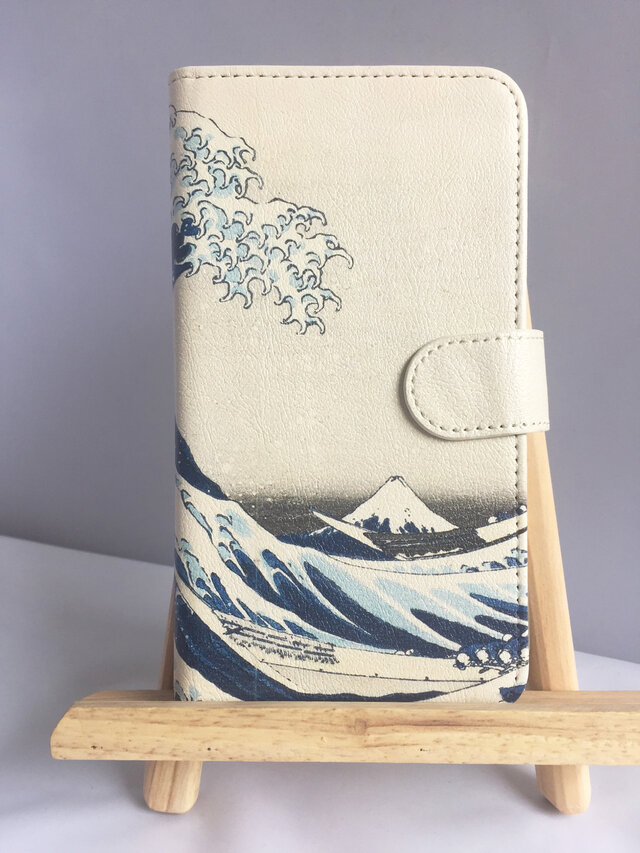 葛飾北斎冨嶽三十六景 神奈川沖浪裏 手帳型スマホカバー 送料無料 全てのスマホに対応の画像1枚目