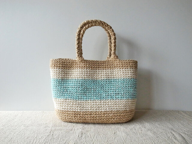 麻ひもバッグ Turquoise & Whiteの画像1枚目