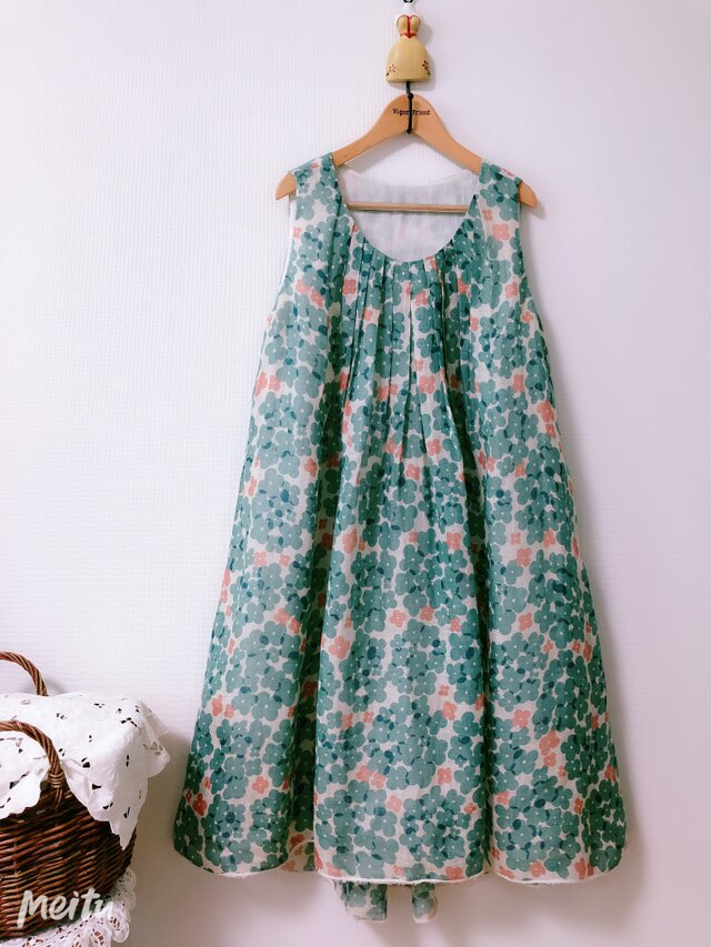 ★リネンガーゼ100% 花柄ワンピース★一枚限定の画像1枚目