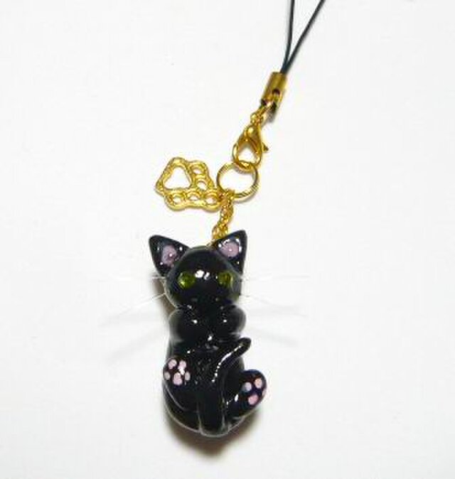 にゃんこのしっぽ○にゃんこストラップ〇あしあとチャームつき〇黒猫の画像1枚目