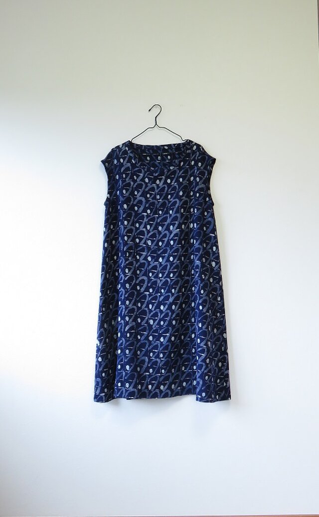 K様ご予約品*アンティーク着物*抽象模様小紋着物フレンチスリーブワンピース(L~LLサイズ)の画像1枚目