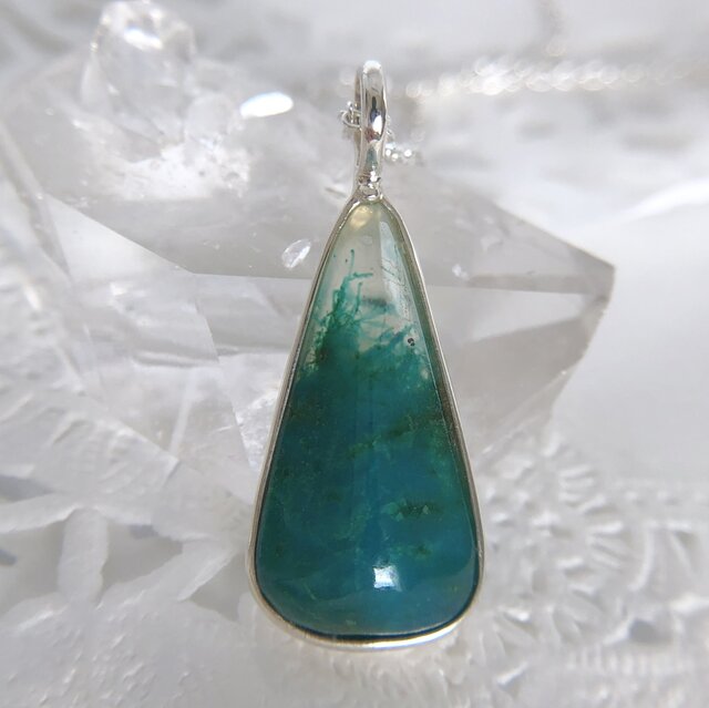 天然クリソコーラクォーツシルバーロングネックレス5.40ct☆アリゾナ州産の原石から磨いた1点もの!の画像1枚目