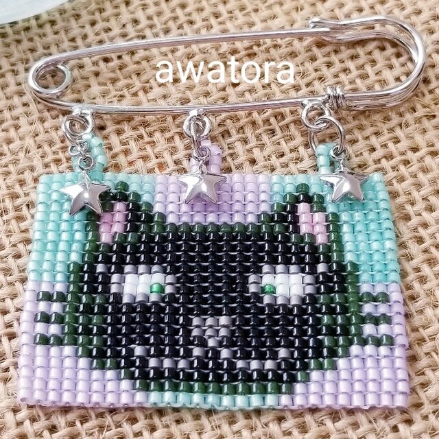 キャット ブローチ(ステッチ)黒猫の画像1枚目