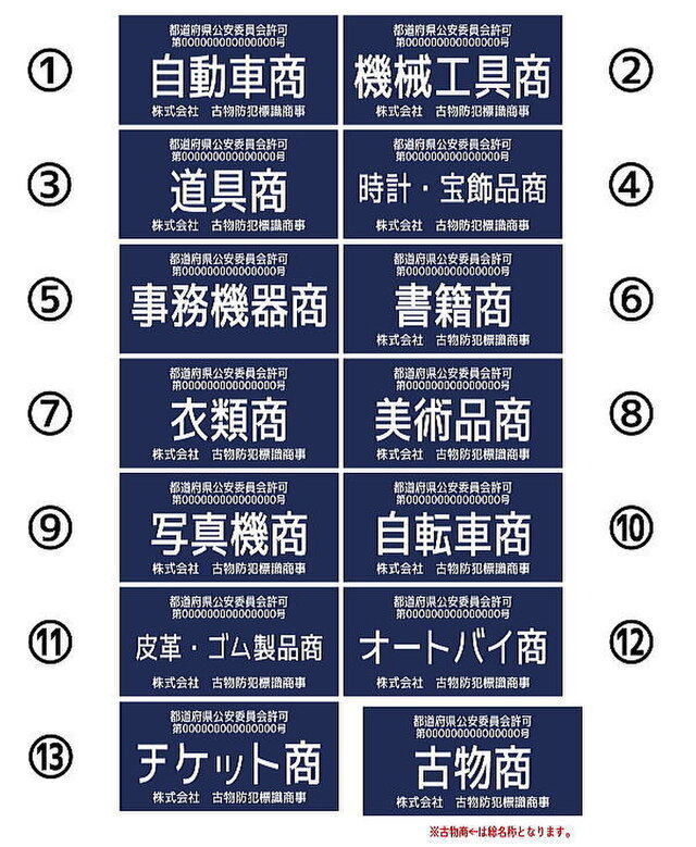 古物商プレート 【許可証】 紺色 標識 警察・公安委員会指定 オーダーメイド 2層板アクリル製彫刻 | iichi  ハンドメイド・クラフト作品・手仕事品の通販