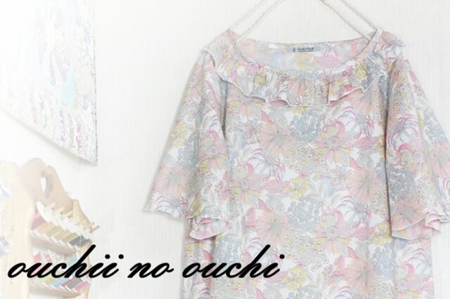 リバティ♪巻きロックフリル ボートネックAラインワンピース リボンベルト付き LIBERTY の画像1枚目