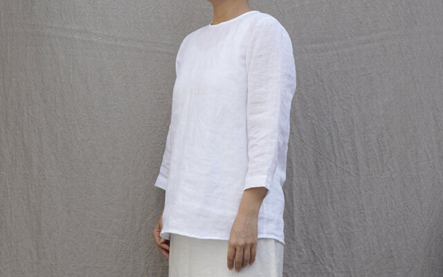 リネン プルオーバー8分袖/white/9号(S)の画像1枚目