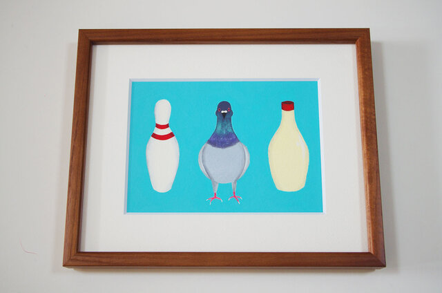 額入り絵画「類似点」鳩 ドバト 鳥 原画 油絵の画像1枚目