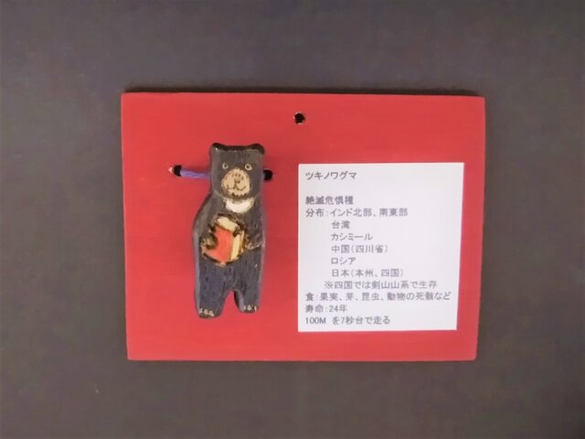 木彫り 『RED』ツキノワグマ ブローチ《本閉じVer.1》の画像1枚目