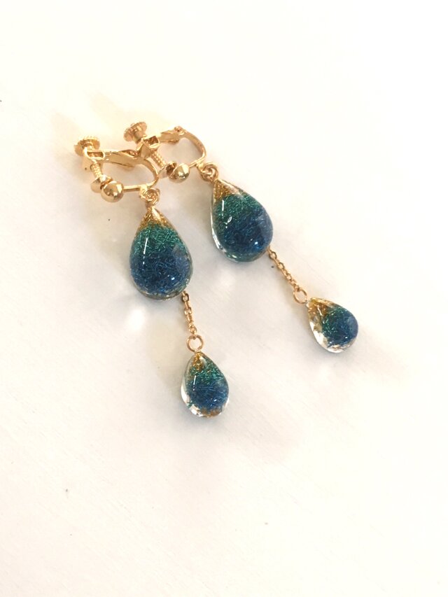 オーロラドロップ2連ドロップ・ピアス&イヤリングの画像1枚目